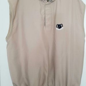 Zero Restriction Golf Outerwear Men's XL Microsuede Vest Khaki "Traditions" Logo